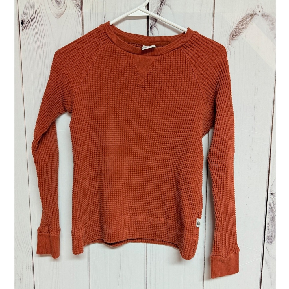 The North Face Women's Chabot Crew Top Small Orange Waffle Knit EUC